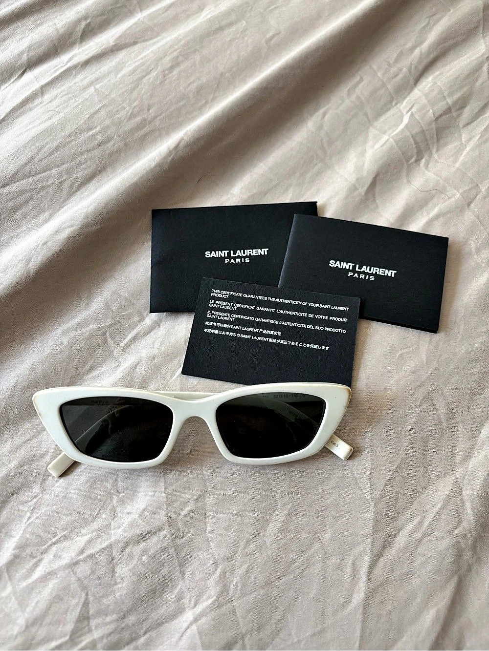 Saint Laurent SL 277 011 Sunglasses 011 White & Black Cat-Eye Sunglasses